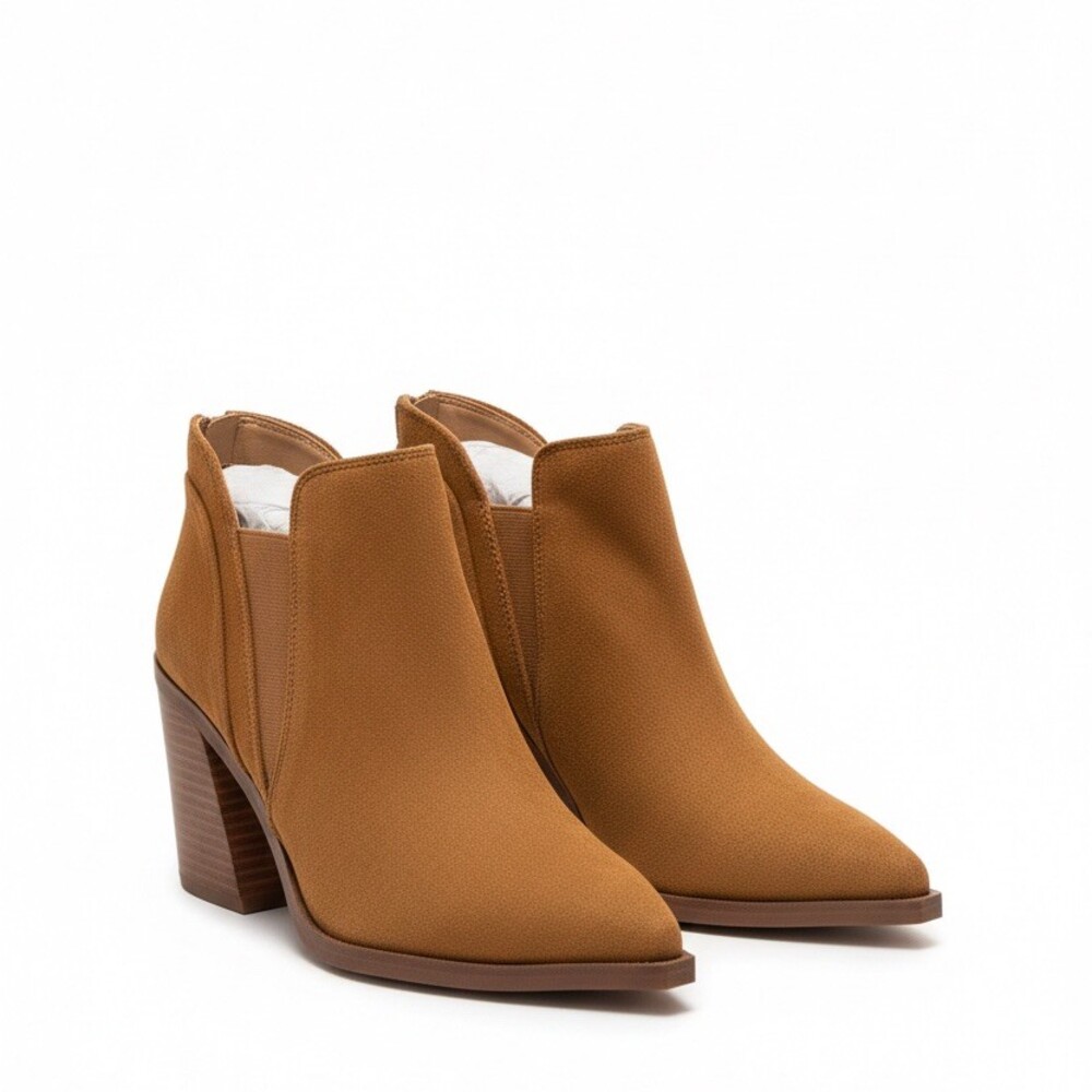 Tan Women's Ankle Booties - Stylish Block Heel Booties